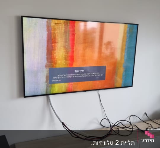 טלוויזיה תלויה על הקיר עם כבלים חשופים